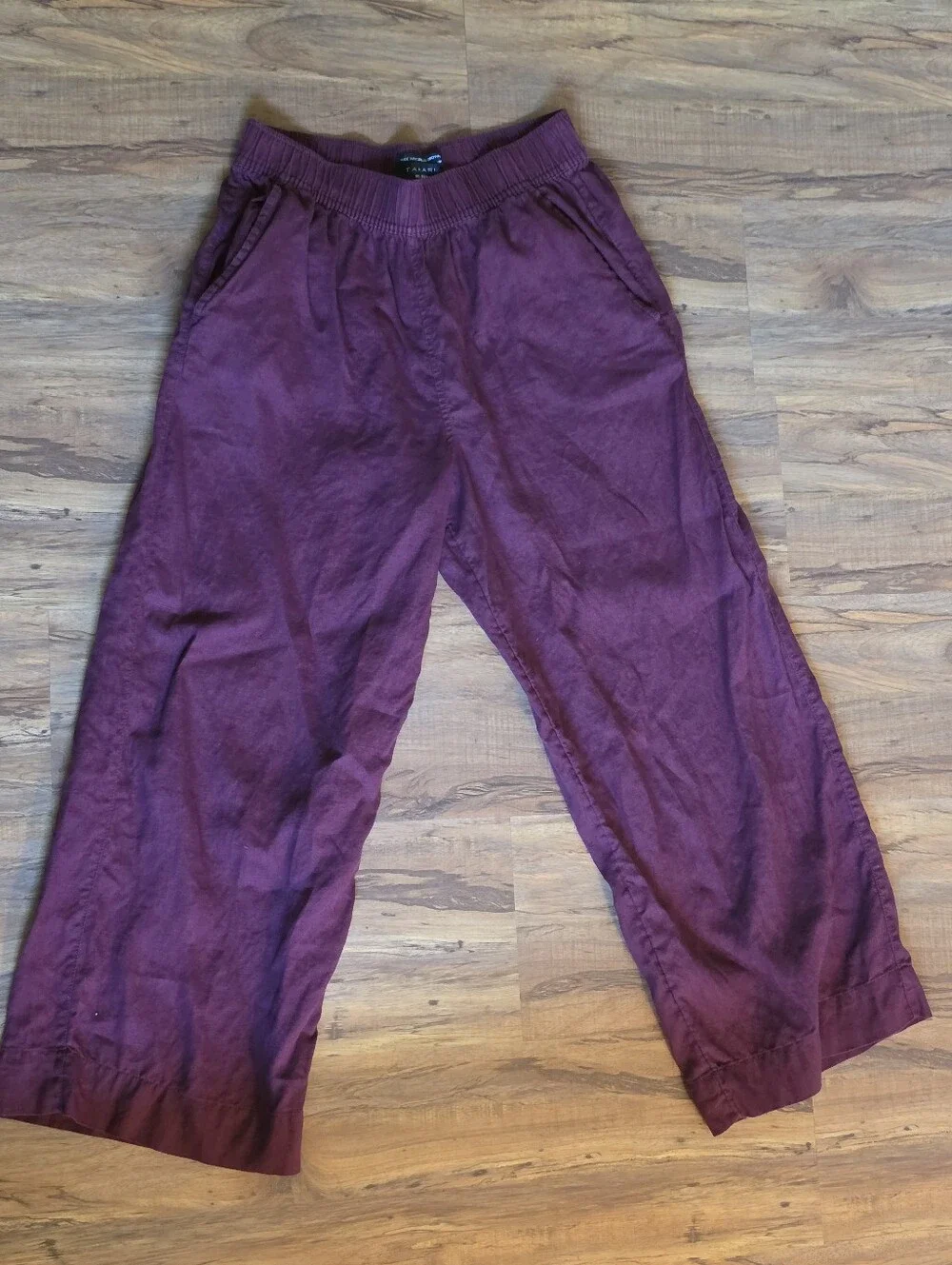 Tahari Relaxed 100% Linen Pants in Dark Red Wine Size Small